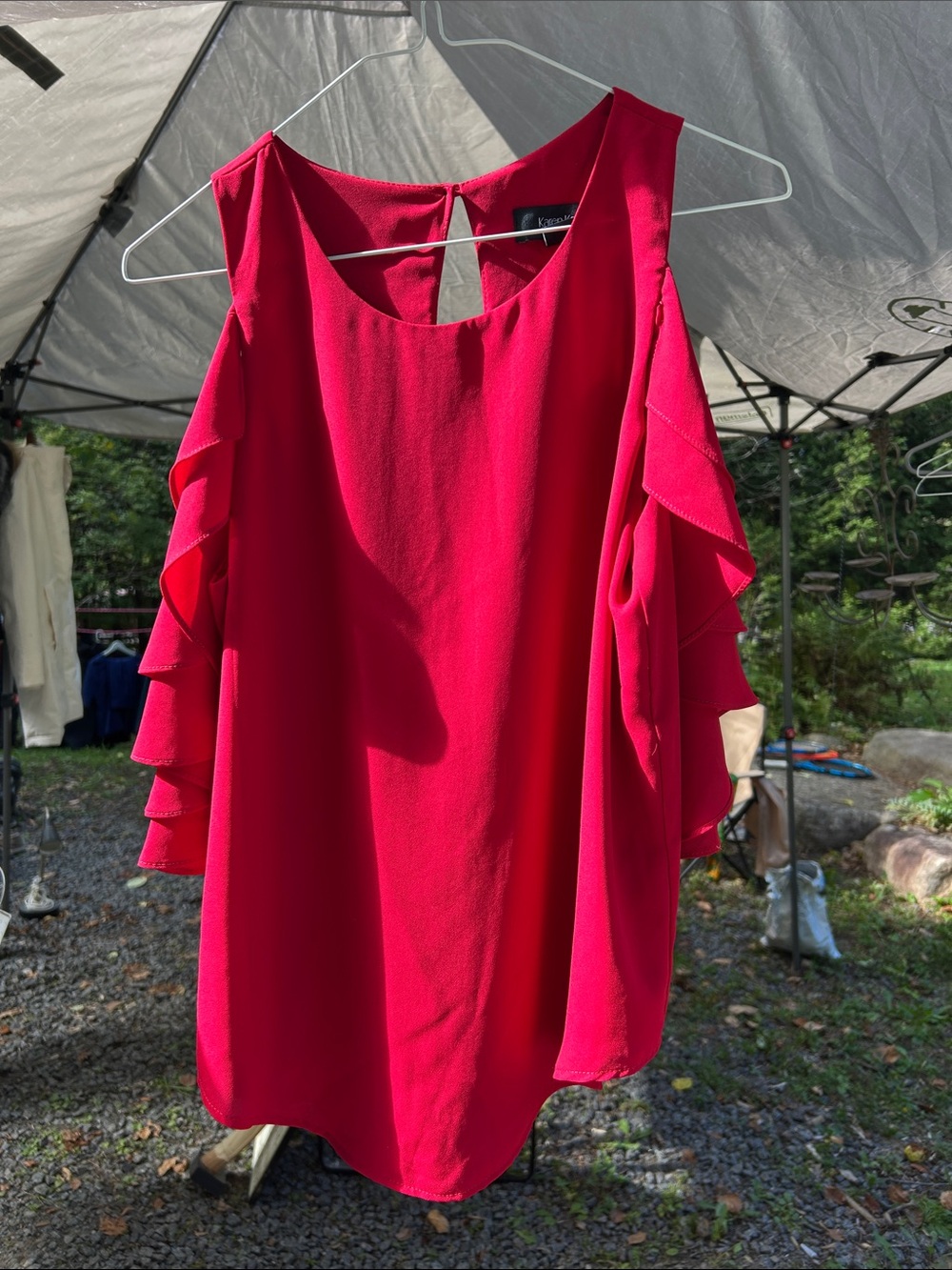 Karen Kane Fuchsia Cold-Shoulder Ruffle Sleeve Dress